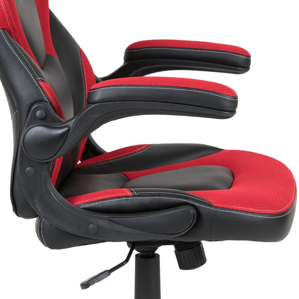 English Elm Optis Gaming Desk and Ergonomic Racing Chair Set with Cup Holder, Headset Hook, and Comfort Features Red BLN-X10RSG1030-RD-GG