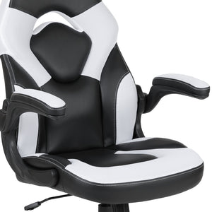 English Elm Optis Gaming Desk and Ergonomic Racing Chair Set with Cup Holder, Headset Hook, and Comfort Features White BLN-X10RSG1030-WH-GG