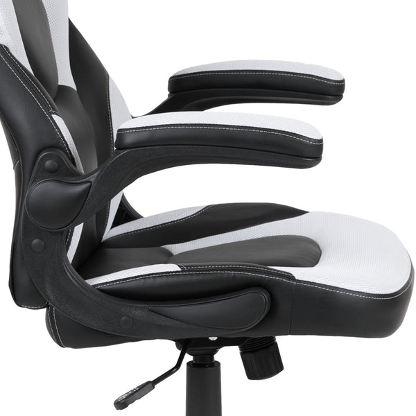 English Elm Optis Gaming Desk and Ergonomic Racing Chair Set with Cup Holder, Headset Hook, and Comfort Features White BLN-X10RSG1030-WH-GG