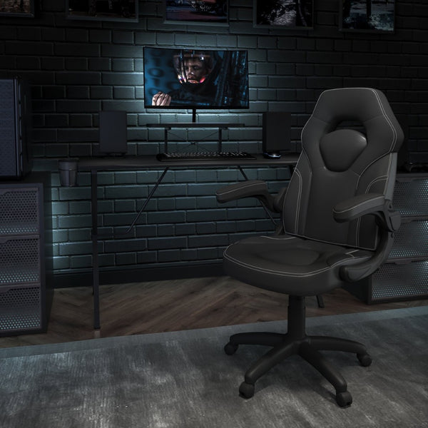 English Elm Optis Gaming Desk and Racing Chair Set with Monitor Stand, Cup Holder, and Ergonomic Design Black BLN-X10RSG1031-BK-GG