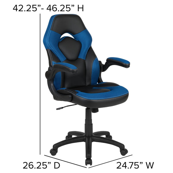 English Elm Optis Gaming Desk and Racing Chair Set with Monitor Stand, Cup Holder, and Ergonomic Design Blue BLN-X10RSG1031-BL-GG