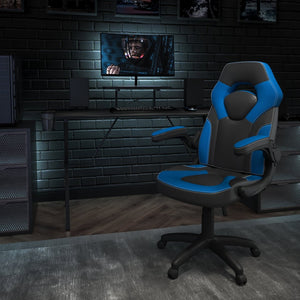 English Elm Optis Gaming Desk and Racing Chair Set with Monitor Stand, Cup Holder, and Ergonomic Design Blue BLN-X10RSG1031-BL-GG