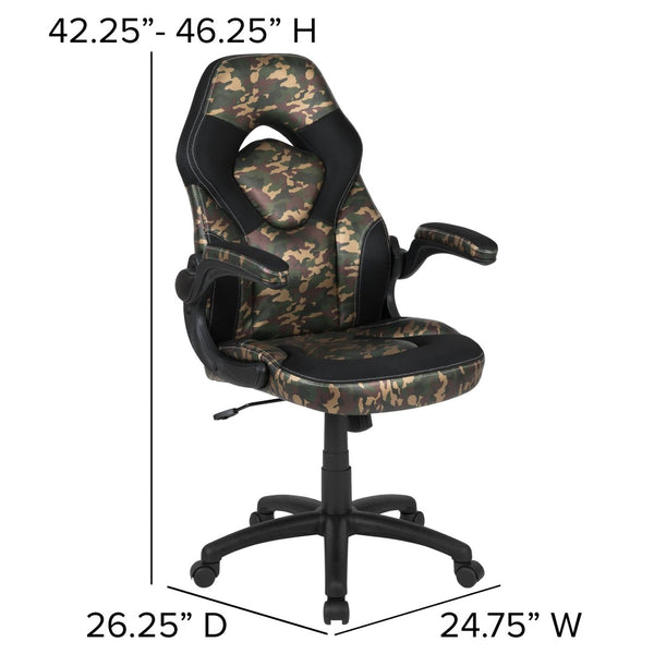 English Elm Optis Gaming Desk and Racing Chair Set with Monitor Stand, Cup Holder, and Ergonomic Design Camouflage BLN-X10RSG1031-CAM-GG