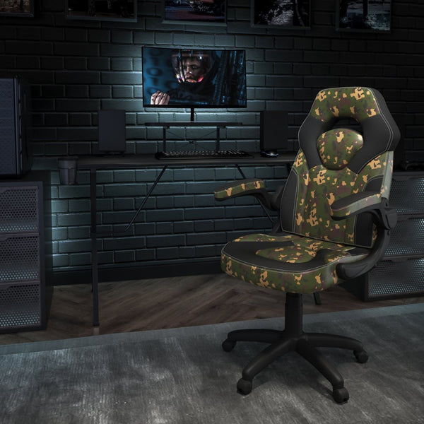 English Elm Optis Gaming Desk and Racing Chair Set with Monitor Stand, Cup Holder, and Ergonomic Design Camouflage BLN-X10RSG1031-CAM-GG