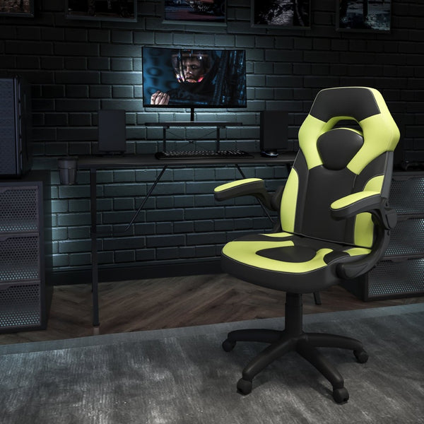 English Elm Optis Gaming Desk and Racing Chair Set with Monitor Stand, Cup Holder, and Ergonomic Design Green BLN-X10RSG1031-GN-GG