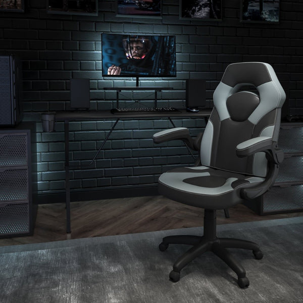 English Elm Optis Gaming Desk and Racing Chair Set with Monitor Stand, Cup Holder, and Ergonomic Design Gray BLN-X10RSG1031-GY-GG
