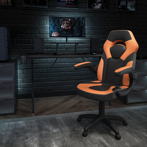 English Elm Optis Gaming Desk and Racing Chair Set with Monitor Stand, Cup Holder, and Ergonomic Design Orange BLN-X10RSG1031-OR-GG