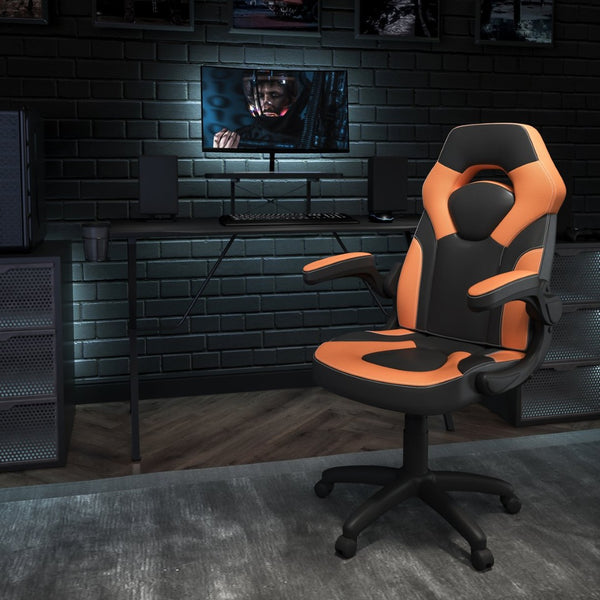 English Elm Optis Gaming Desk and Racing Chair Set with Monitor Stand, Cup Holder, and Ergonomic Design Orange BLN-X10RSG1031-OR-GG