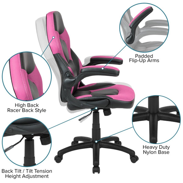 English Elm Optis Gaming Desk and Racing Chair Set with Monitor Stand, Cup Holder, and Ergonomic Design Pink BLN-X10RSG1031-PK-GG