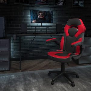 English Elm Optis Gaming Desk and Racing Chair Set with Monitor Stand, Cup Holder, and Ergonomic Design Red BLN-X10RSG1031-RD-GG