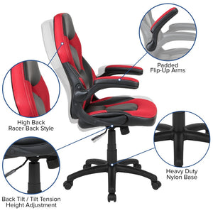 English Elm Optis Gaming Desk and Racing Chair Set with Monitor Stand, Cup Holder, and Ergonomic Design Red BLN-X10RSG1031-RD-GG