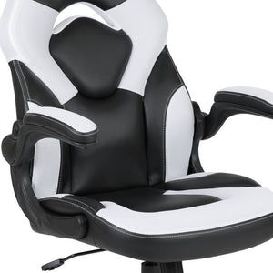 English Elm Optis Gaming Desk and Racing Chair Set with Monitor Stand, Cup Holder, and Ergonomic Design White BLN-X10RSG1031-WH-GG