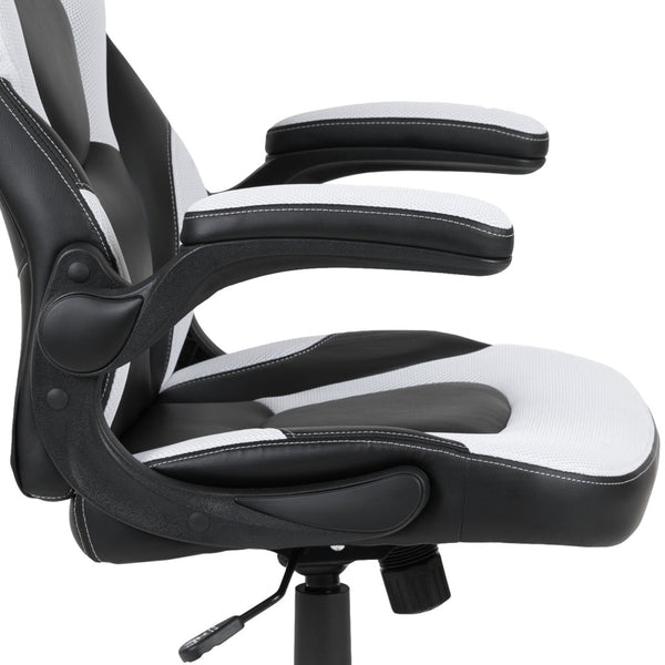 English Elm Optis Gaming Desk and Racing Chair Set with Monitor Stand, Cup Holder, and Ergonomic Design White BLN-X10RSG1031-WH-GG