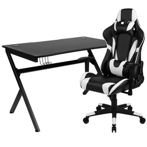 English Elm Optis Gaming Desk and Reclining Chair Set with Cup Holder, Headphone Hook & Cable Management System Black BLN-X20D1904-BK-GG