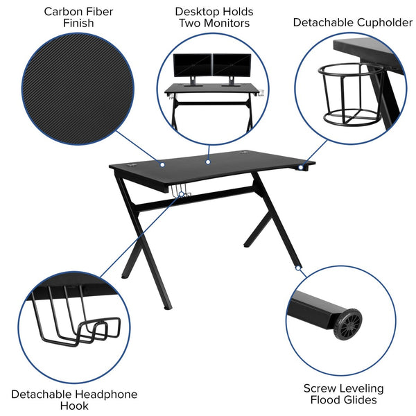 English Elm Optis Gaming Desk and Reclining Chair Set with Cup Holder, Headphone Hook & Cable Management System Blue BLN-X20D1904-BL-GG