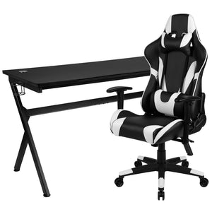 English Elm Optis Gaming Desk and Ergonomic Racing Chair Set with Cup Holder, Headphone Hook, and Mouse Pad Black BLN-X20D1904L-BK-GG