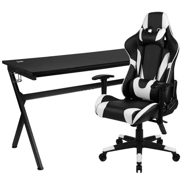English Elm Optis Gaming Desk and Ergonomic Racing Chair Set with Cup Holder, Headphone Hook, and Mouse Pad Black BLN-X20D1904L-BK-GG