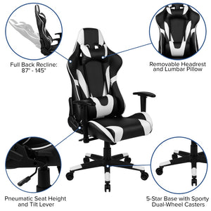English Elm Optis Gaming Desk and Ergonomic Racing Chair Set with Cup Holder, Headphone Hook, and Mouse Pad Black BLN-X20D1904L-BK-GG