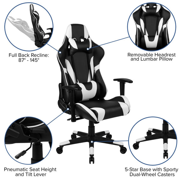 English Elm Optis Gaming Desk and Ergonomic Racing Chair Set with Cup Holder, Headphone Hook, and Mouse Pad Black BLN-X20D1904L-BK-GG