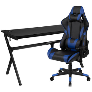 English Elm Optis Gaming Desk and Ergonomic Racing Chair Set with Cup Holder, Headphone Hook, and Mouse Pad Blue BLN-X20D1904L-BL-GG