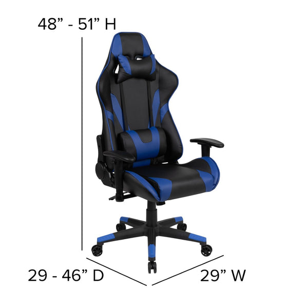 English Elm Optis Gaming Desk and Ergonomic Racing Chair Set with Cup Holder, Headphone Hook, and Mouse Pad Blue BLN-X20D1904L-BL-GG