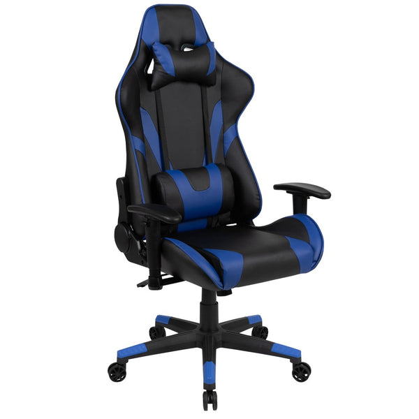 English Elm Optis Gaming Desk and Ergonomic Racing Chair Set with Cup Holder, Headphone Hook, and Mouse Pad Blue BLN-X20D1904L-BL-GG