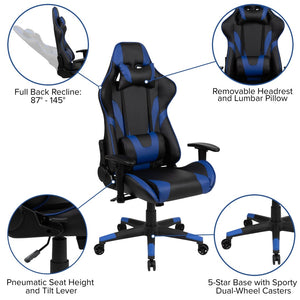 English Elm Optis Gaming Desk and Ergonomic Racing Chair Set with Cup Holder, Headphone Hook, and Mouse Pad Blue BLN-X20D1904L-BL-GG