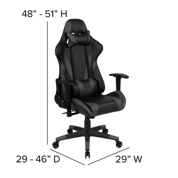 English Elm Optis Gaming Desk and Ergonomic Racing Chair Set with Cup Holder, Headphone Hook, and Mouse Pad Gray BLN-X20D1904L-GY-GG