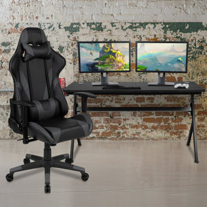 English Elm Optis Gaming Desk and Ergonomic Racing Chair Set with Cup Holder, Headphone Hook, and Mouse Pad Gray BLN-X20D1904L-GY-GG