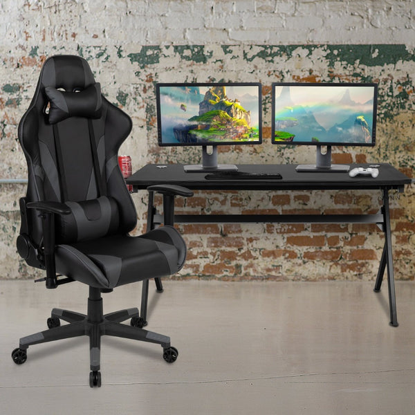 English Elm Optis Gaming Desk and Ergonomic Racing Chair Set with Cup Holder, Headphone Hook, and Mouse Pad Gray BLN-X20D1904L-GY-GG