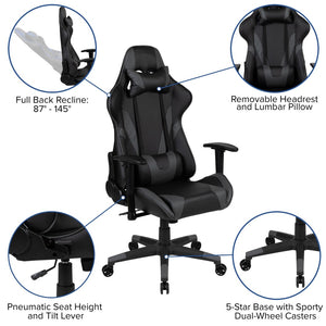 English Elm Optis Gaming Desk and Ergonomic Racing Chair Set with Cup Holder, Headphone Hook, and Mouse Pad Gray BLN-X20D1904L-GY-GG