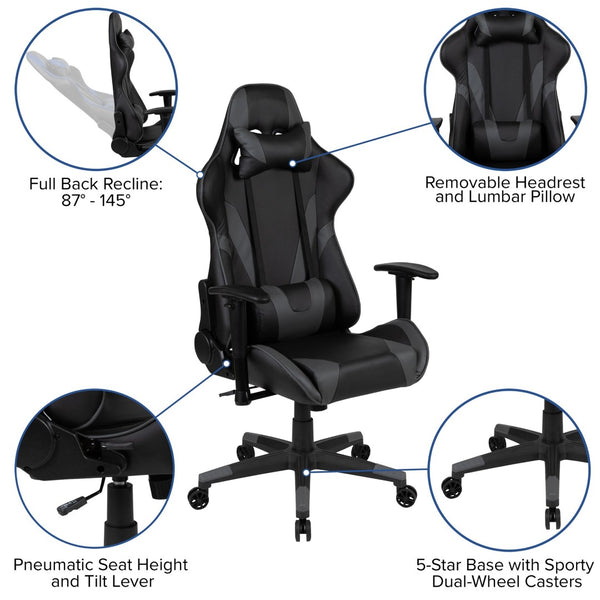 English Elm Optis Gaming Desk and Ergonomic Racing Chair Set with Cup Holder, Headphone Hook, and Mouse Pad Gray BLN-X20D1904L-GY-GG