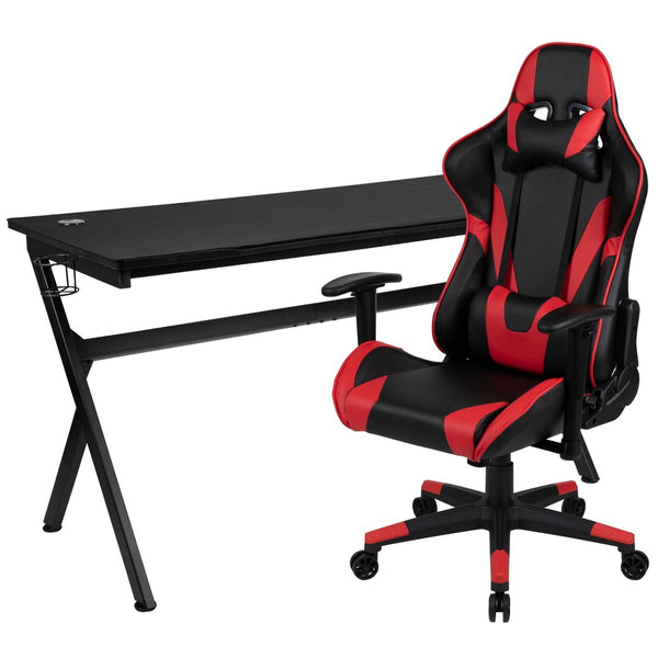English Elm Optis Gaming Desk and Ergonomic Racing Chair Set with Cup Holder, Headphone Hook, and Mouse Pad Red BLN-X20D1904L-RD-GG