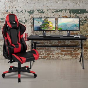 English Elm Optis Gaming Desk and Ergonomic Racing Chair Set with Cup Holder, Headphone Hook, and Mouse Pad Red BLN-X20D1904L-RD-GG