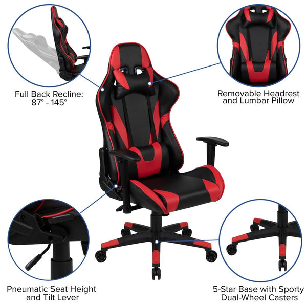 English Elm Optis Gaming Desk and Ergonomic Racing Chair Set with Cup Holder, Headphone Hook, and Mouse Pad Red BLN-X20D1904L-RD-GG
