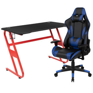 English Elm Optis Gaming Desk and Reclining Chair Set with Ergonomic Design, Cup Holder, and Headphone Hook Blue BLN-X20RSG1030-BL-GG