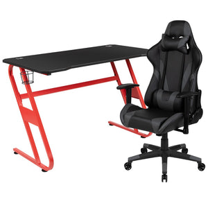 English Elm Optis Gaming Desk and Reclining Chair Set with Ergonomic Design, Cup Holder, and Headphone Hook Gray BLN-X20RSG1030-GY-GG