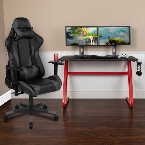 English Elm Optis Gaming Desk and Reclining Chair Set with Ergonomic Design, Cup Holder, and Headphone Hook Gray BLN-X20RSG1030-GY-GG