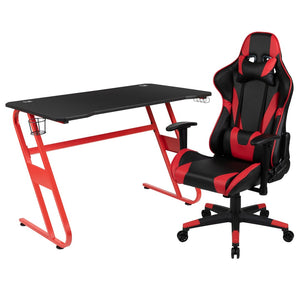 English Elm Optis Gaming Desk and Reclining Chair Set with Ergonomic Design, Cup Holder, and Headphone Hook Red BLN-X20RSG1030-RD-GG