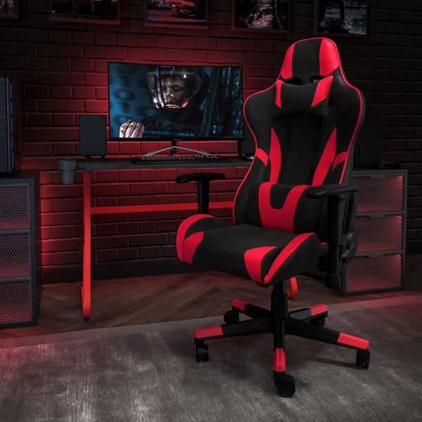English Elm Optis Gaming Desk and Reclining Chair Set with Ergonomic Design, Cup Holder, and Headphone Hook Red BLN-X20RSG1030-RD-GG