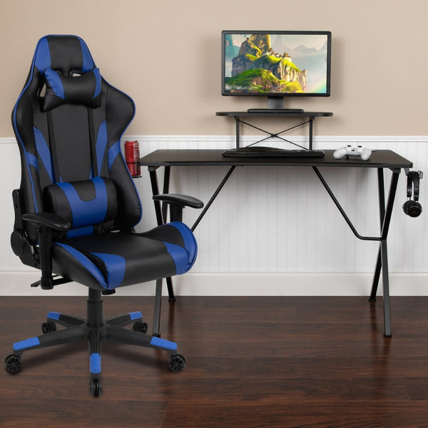 English Elm Optis Gaming Desk and Reclining Chair Set - Ergonomic Comfort, Smart Cable Management, and Style Blue BLN-X20RSG1031-BL-GG