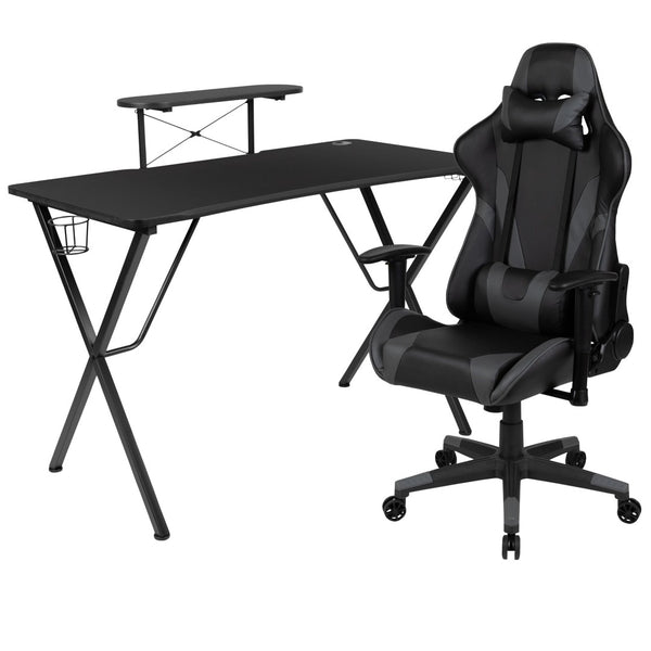 English Elm Optis Gaming Desk and Reclining Chair Set - Ergonomic Comfort, Smart Cable Management, and Style Gray BLN-X20RSG1031-GY-GG
