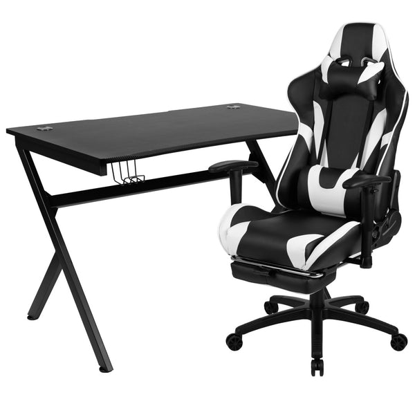 English Elm Optis Gaming Desk and Ergonomic Reclining Chair Set with Accessories for Ultimate Comfort & Style Black BLN-X30D1904-BK-GG