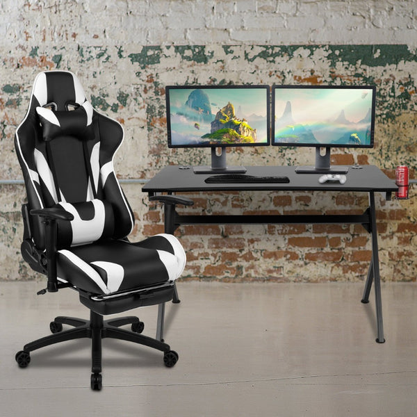 English Elm Optis Gaming Desk and Ergonomic Reclining Chair Set with Accessories for Ultimate Comfort & Style Black BLN-X30D1904-BK-GG