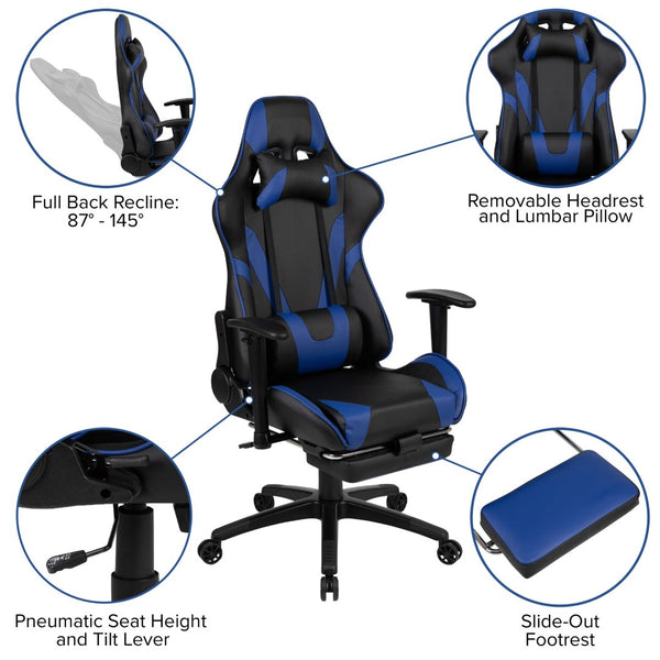 English Elm Optis Gaming Desk and Ergonomic Reclining Chair Set with Accessories for Ultimate Comfort & Style Blue BLN-X30D1904-BL-GG