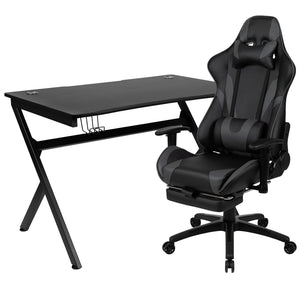English Elm Optis Gaming Desk and Ergonomic Reclining Chair Set with Accessories for Ultimate Comfort & Style Gray BLN-X30D1904-GY-GG