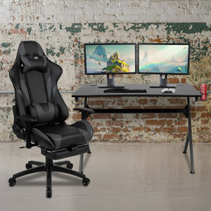 English Elm Optis Gaming Desk and Ergonomic Reclining Chair Set with Accessories for Ultimate Comfort & Style Gray BLN-X30D1904-GY-GG