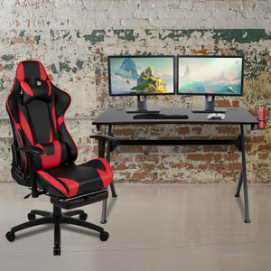 English Elm Optis Gaming Desk and Ergonomic Reclining Chair Set with Accessories for Ultimate Comfort & Style Red BLN-X30D1904-RD-GG