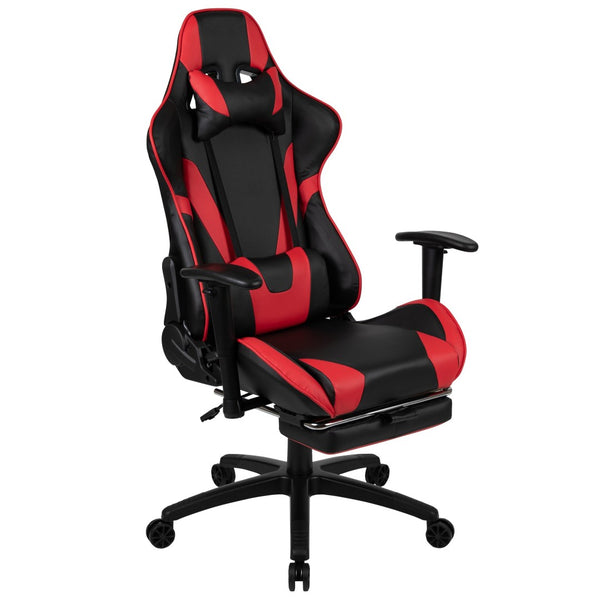 English Elm Optis Gaming Desk and Ergonomic Reclining Chair Set with Accessories for Ultimate Comfort & Style Red BLN-X30D1904-RD-GG