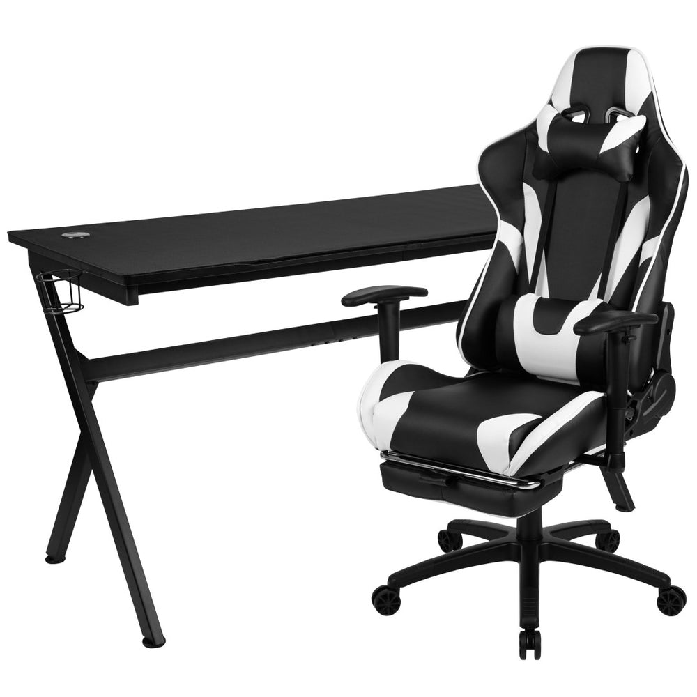 English Elm Optis Gaming Desk and Ergonomic Reclining Chair Set with Footrest, Cup Holder, and Cable Management Black BLN-X30D1904L-BK-GG